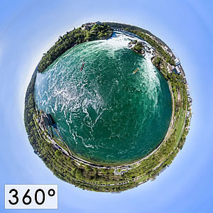 360° HDR Luftaufnahme des Rehinfalls in der Schweiz